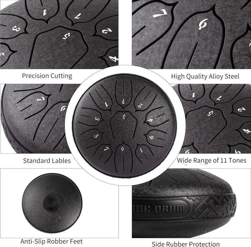 harmuhos Steel Tongue Drum 11 Note 6 Inches D-Key Tank Drum Handpan Drum Percussion Instrument for Meditation Entertainment Musical Education Concert Mind Healing Yoga - Image 3